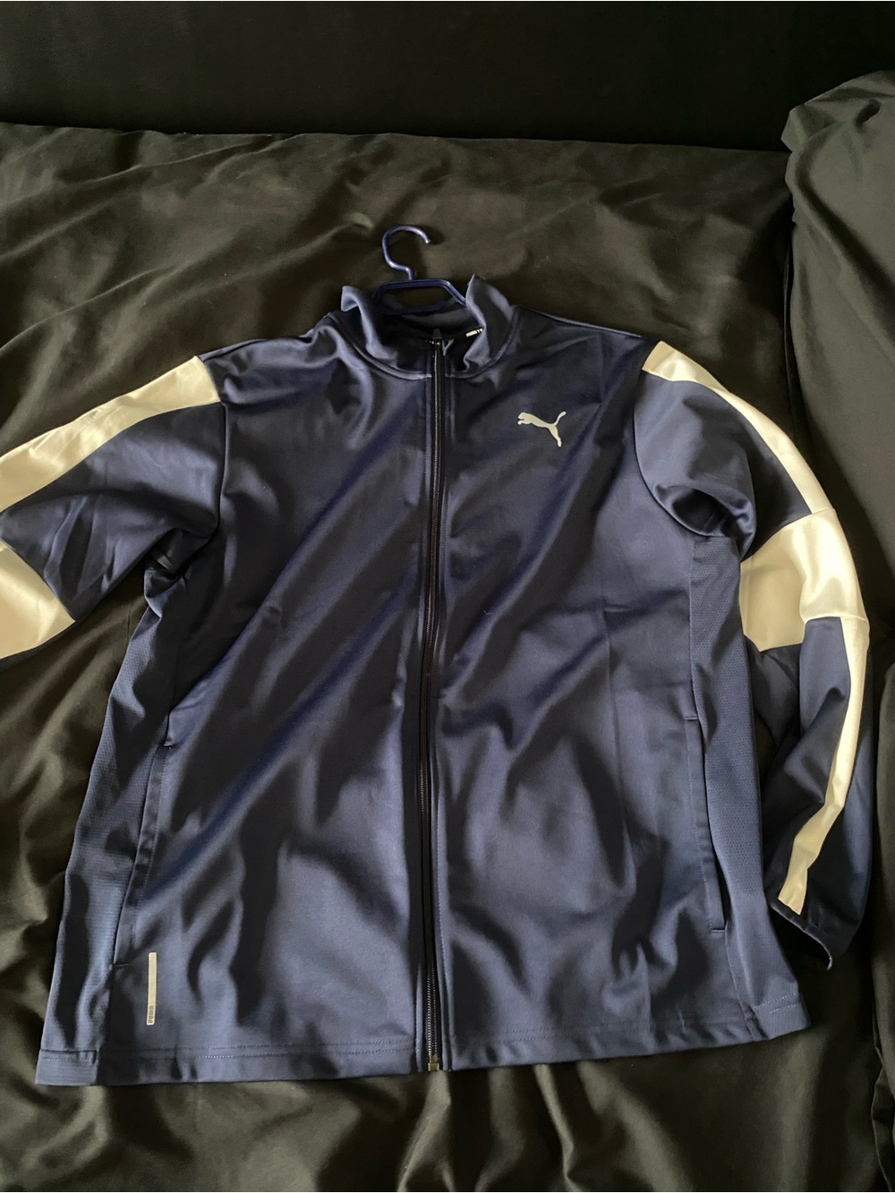Puma Men’s Navy Blue Jacket with White Sleeve Stripes